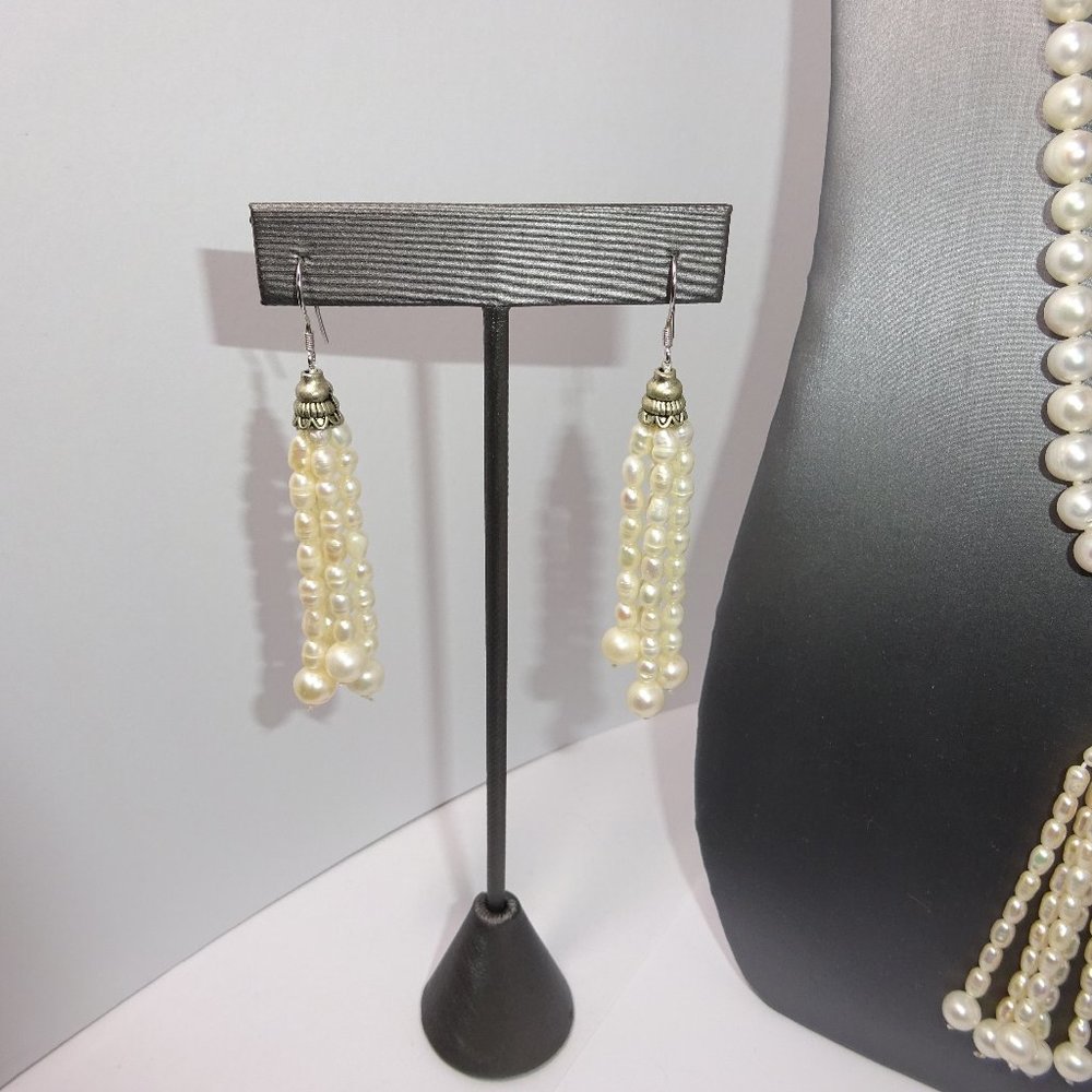 White Fresh Water Pearl Tassel Earrings
